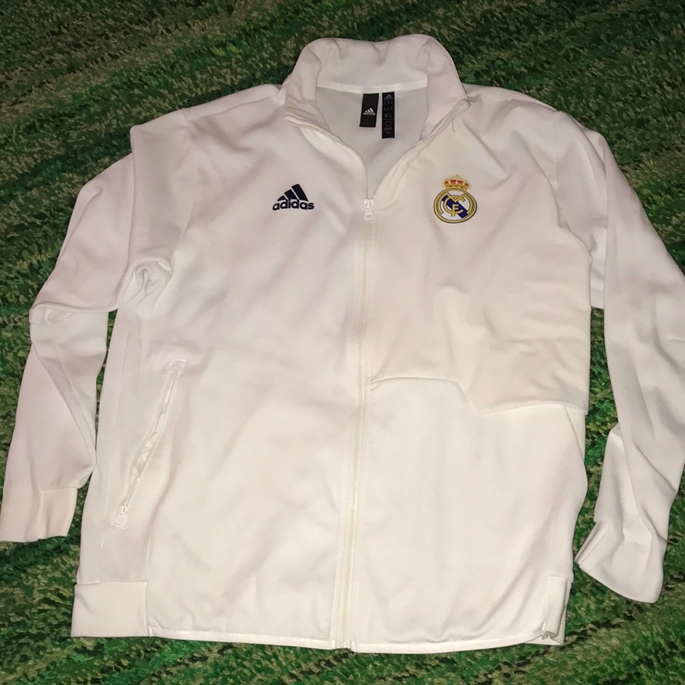 Real Madrid Adidas White Full-Zip Track Jacket Mens XL Soccer Training Top